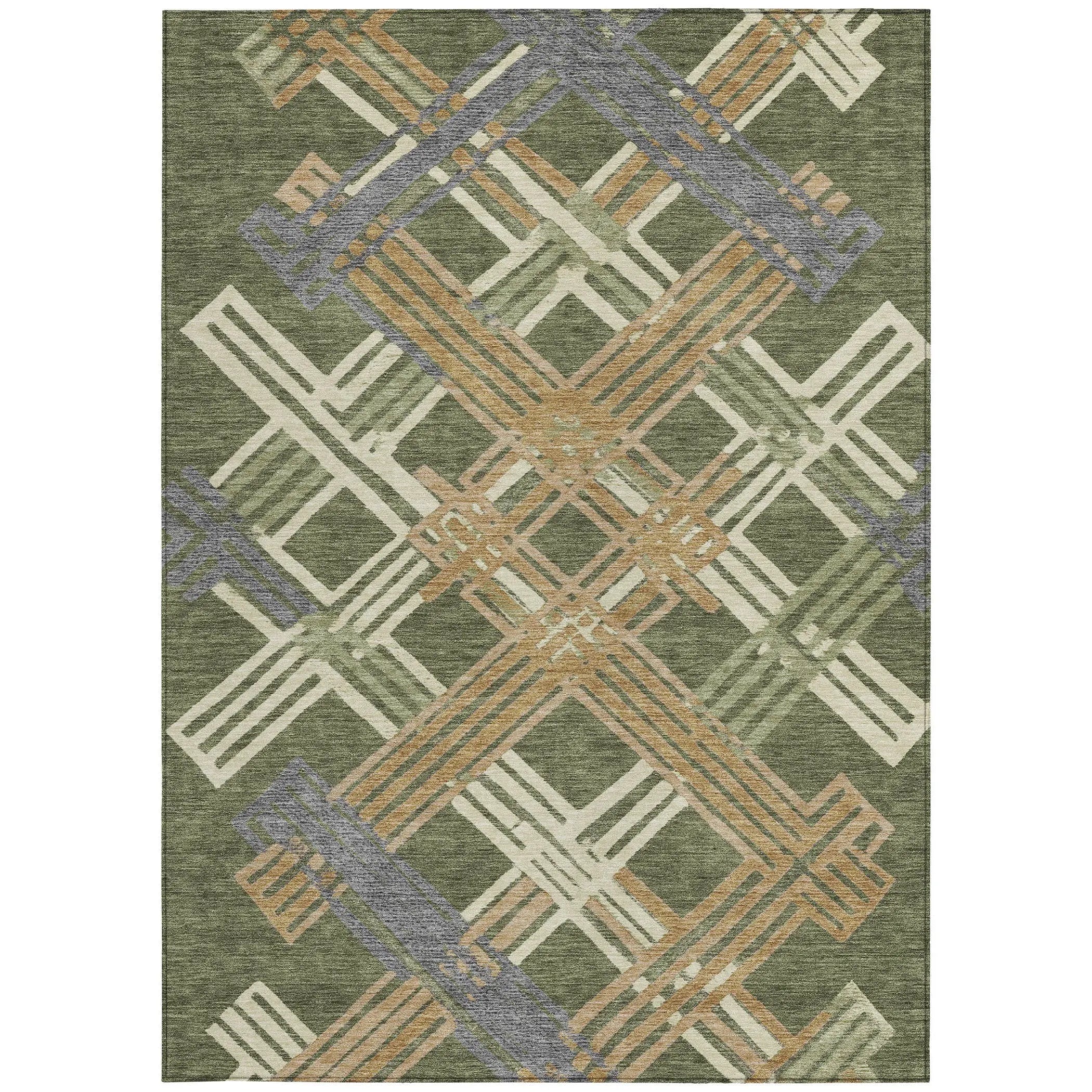 5' X 8' Olive Green And Ivory Geometric Washable Indoor Outdoor Area Rug Homeroots Outdoor