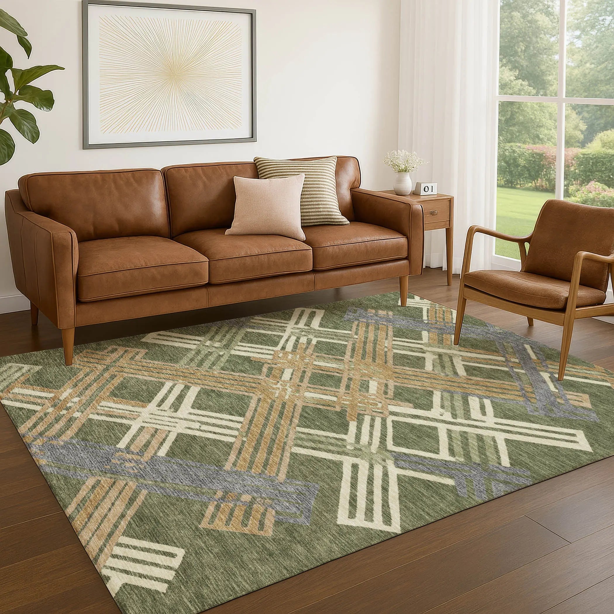 5' X 8' Olive Green And Ivory Geometric Washable Indoor Outdoor Area Rug Homeroots Outdoor