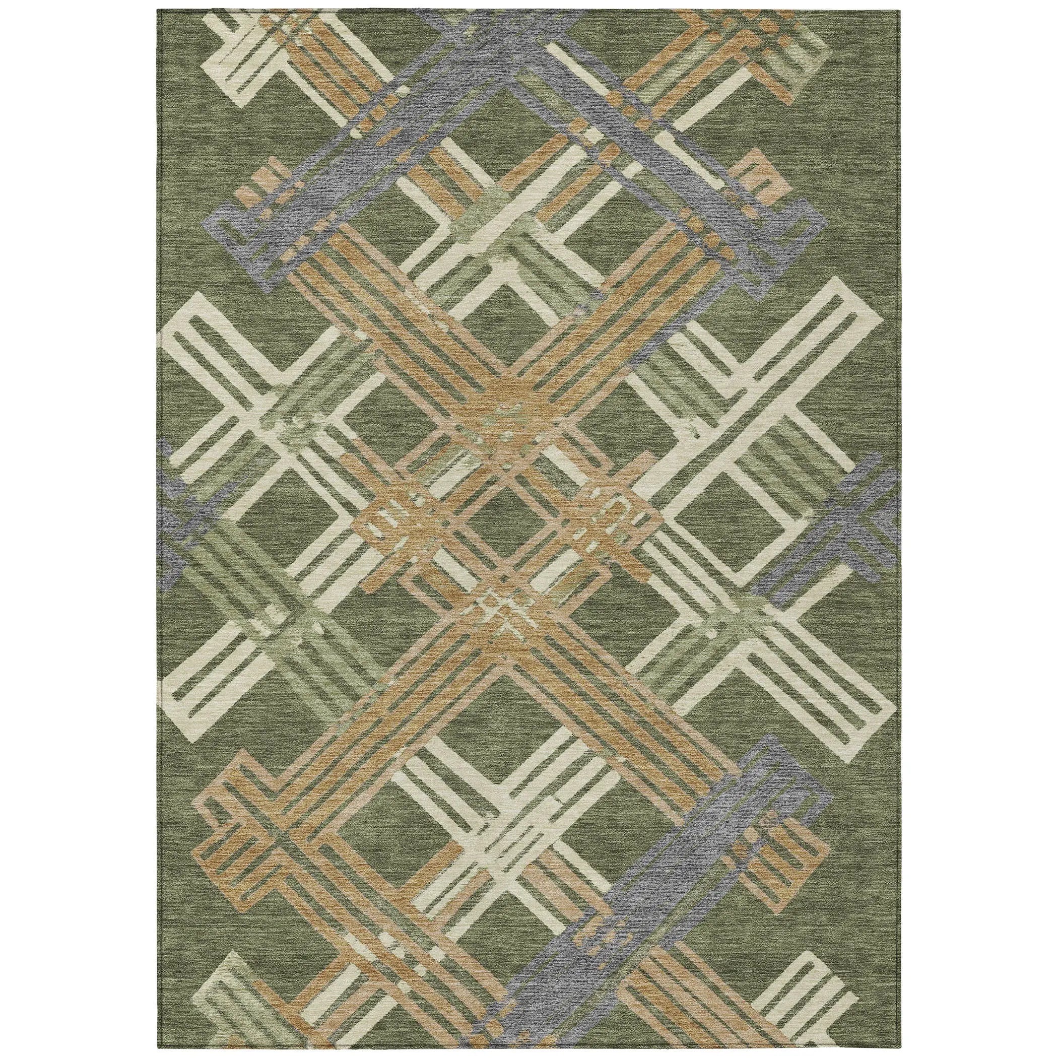 5' X 8' Olive Green And Ivory Geometric Washable Indoor Outdoor Area Rug Homeroots Outdoor