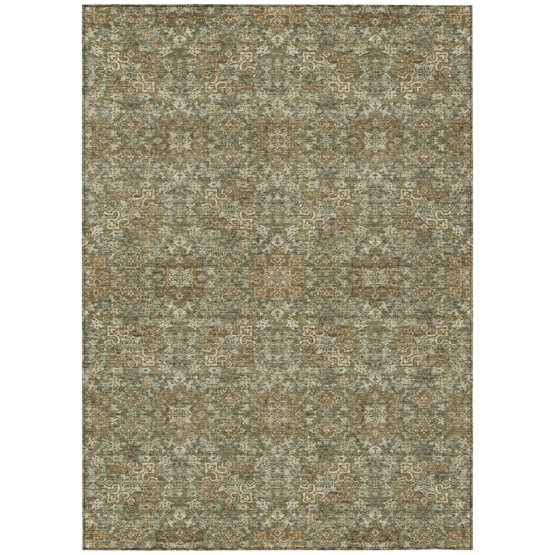5' X 8' Olive Green And Ivory Oriental Washable Indoor Outdoor Area Rug Homeroots Outdoor