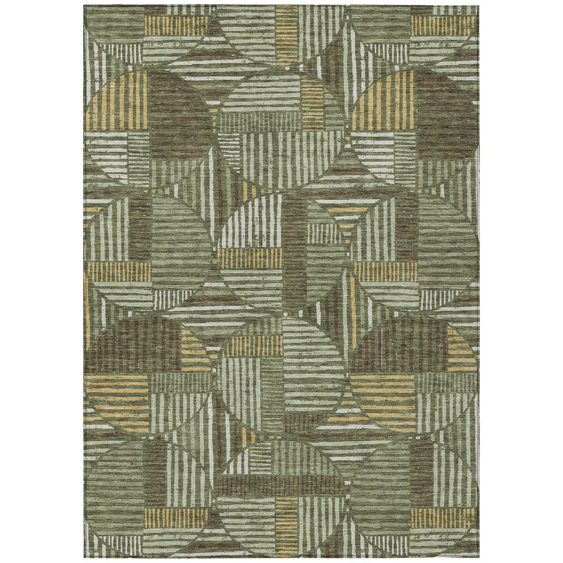 5' X 8' Olive Green And Khaki Geometric Washable Indoor Outdoor Area Rug Homeroots Outdoor