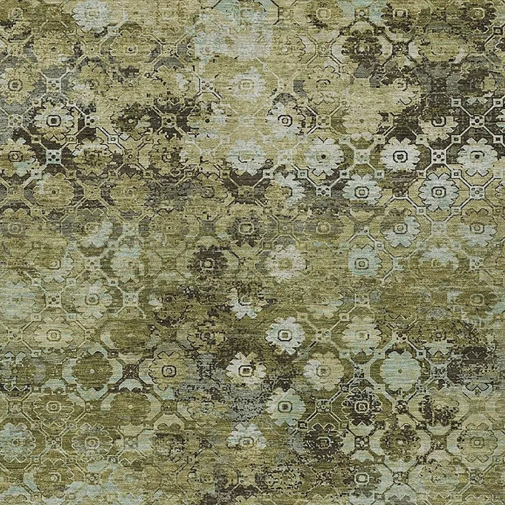5' X 8' Olive Green And Mint Green Abstract Washable Indoor Outdoor Area Rug Homeroots Outdoor