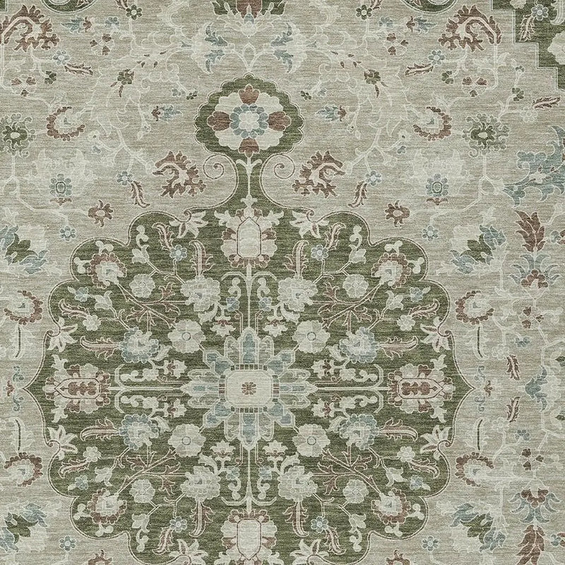 5' X 8' Olive Green And Sage Floral Medallion Washable Indoor Outdoor Area Rug Homeroots Outdoor
