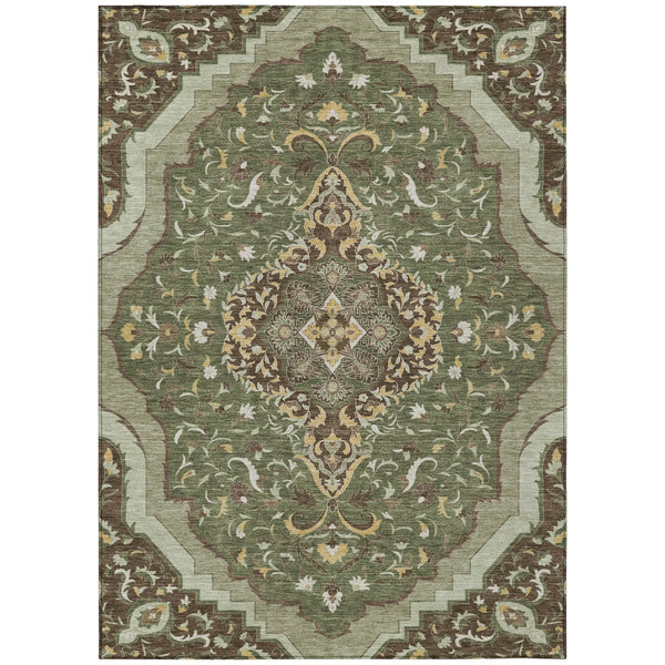 5' X 8' Olive Green And Taupe Medallion Washable Indoor Outdoor Area Rug Homeroots Outdoor