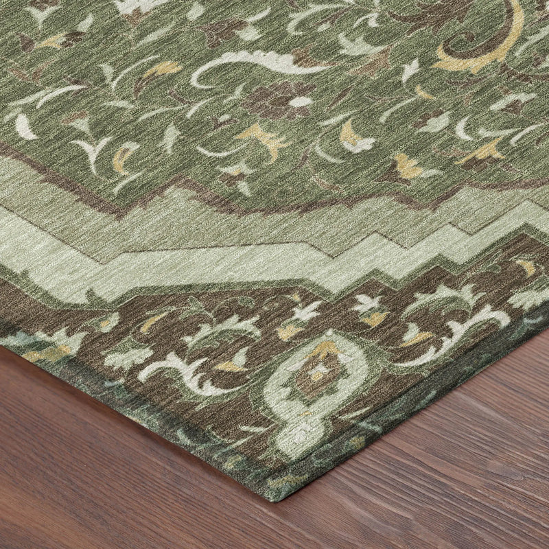 5' X 8' Olive Green And Taupe Medallion Washable Indoor Outdoor Area Rug Homeroots Outdoor