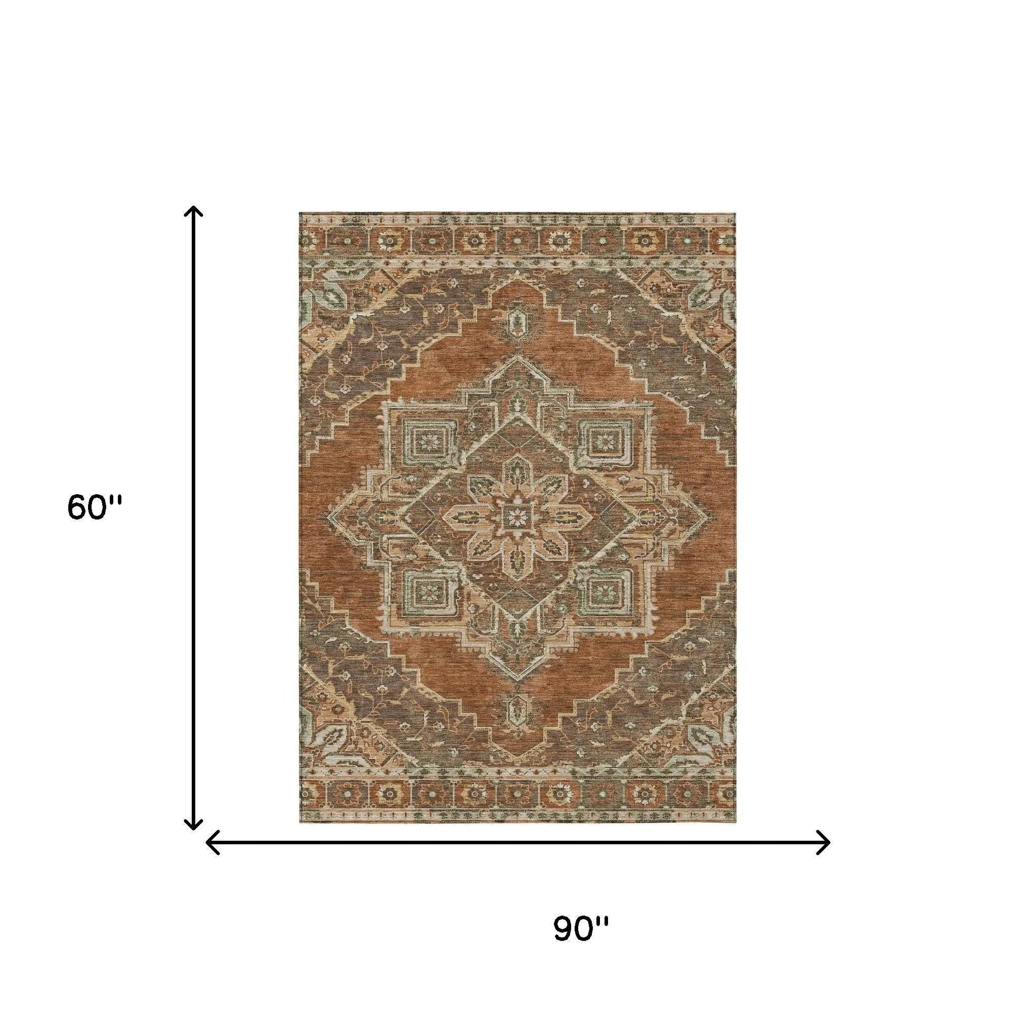 5' X 8' Orange And Aqua Oriental Washable Indoor Outdoor Area Rug Homeroots Outdoor