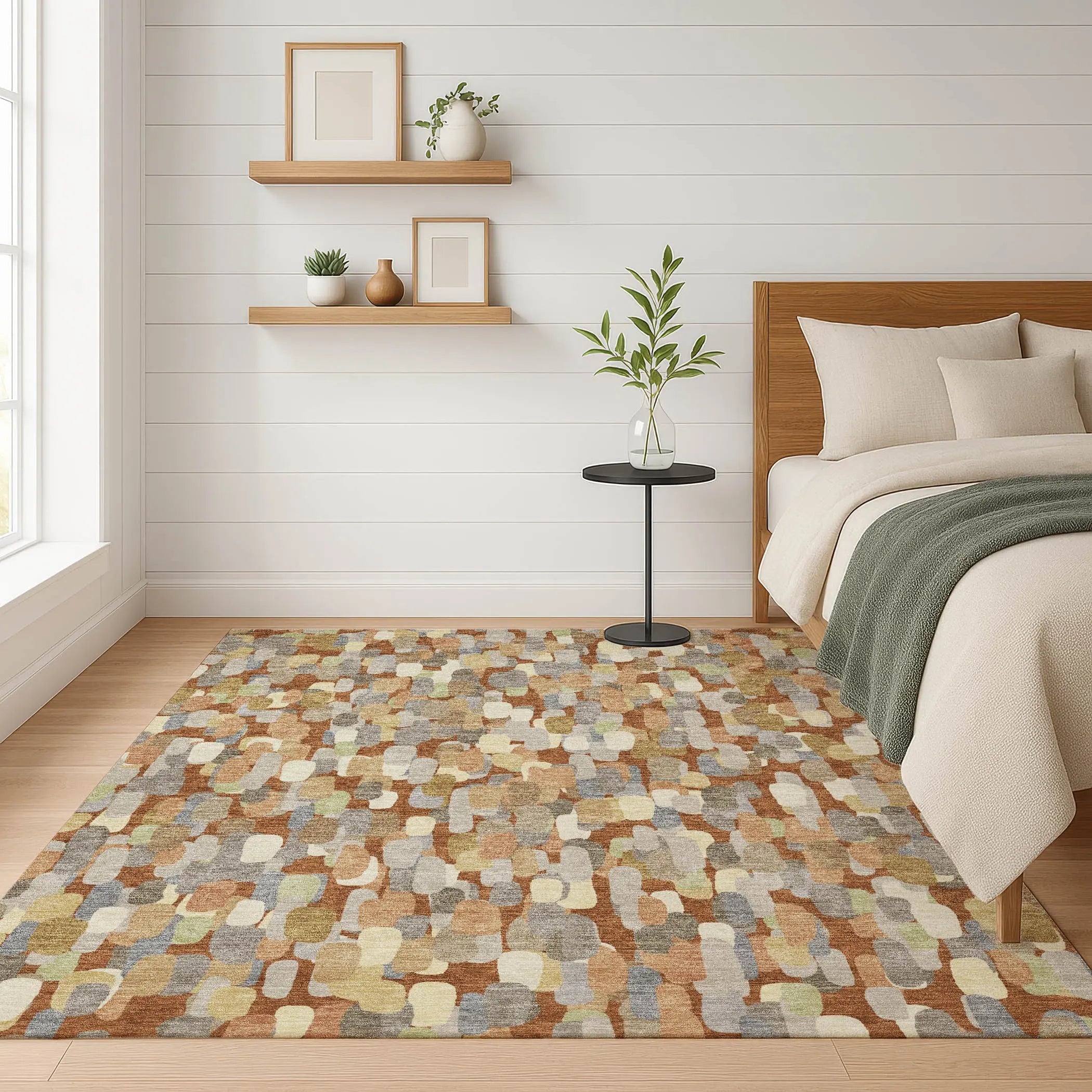 5' X 8' Orange And Beige Abstract Washable Indoor Outdoor Area Rug Homeroots Outdoor