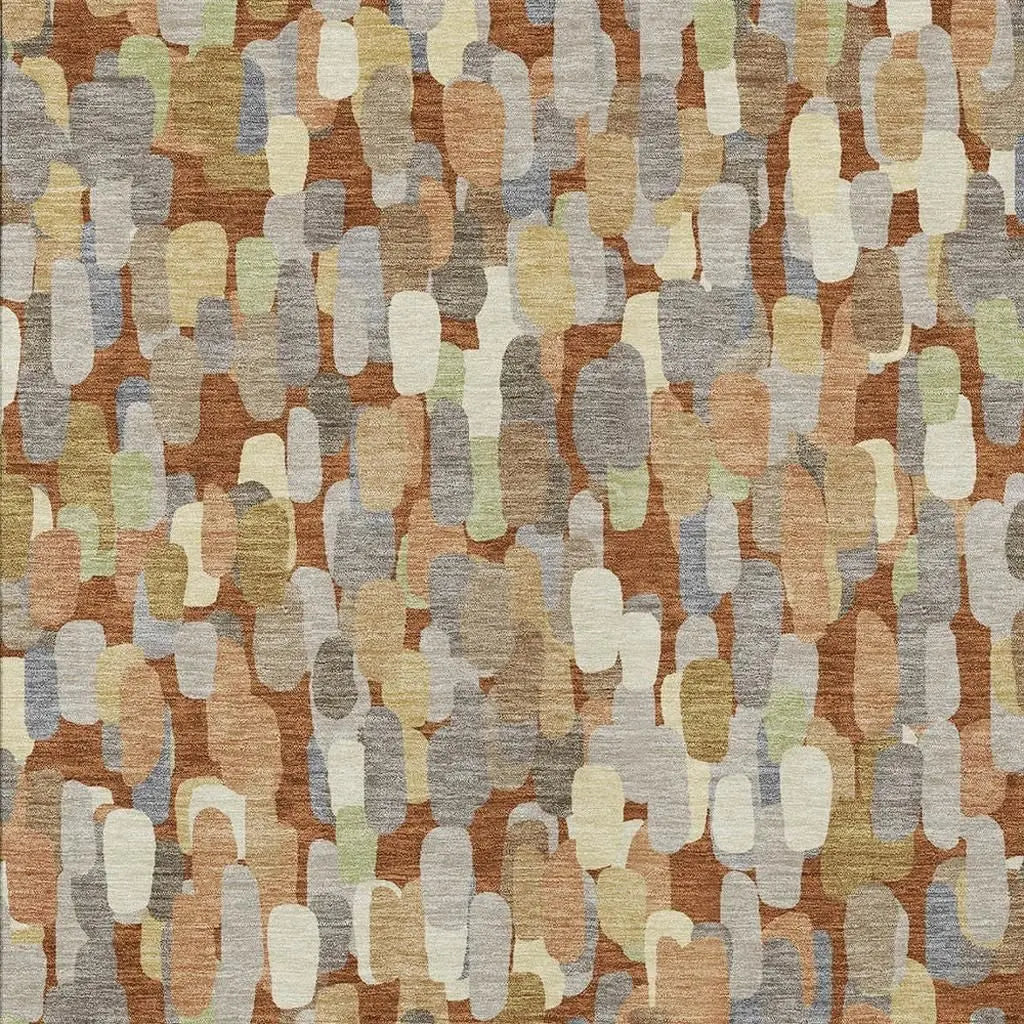 5' X 8' Orange And Beige Abstract Washable Indoor Outdoor Area Rug Homeroots Outdoor