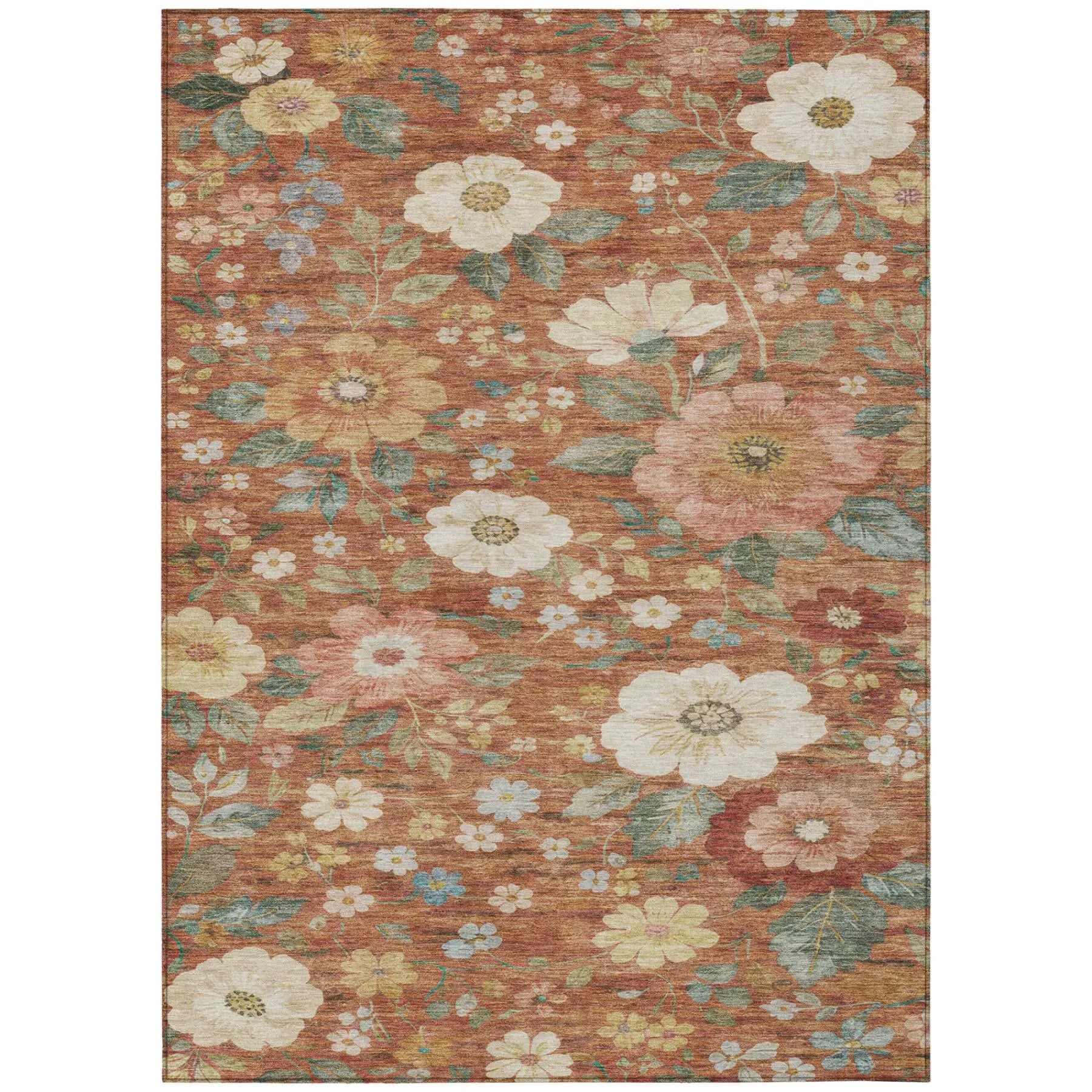 5' X 8' Orange And Beige Floral Washable Indoor Outdoor Area Rug Homeroots Outdoor