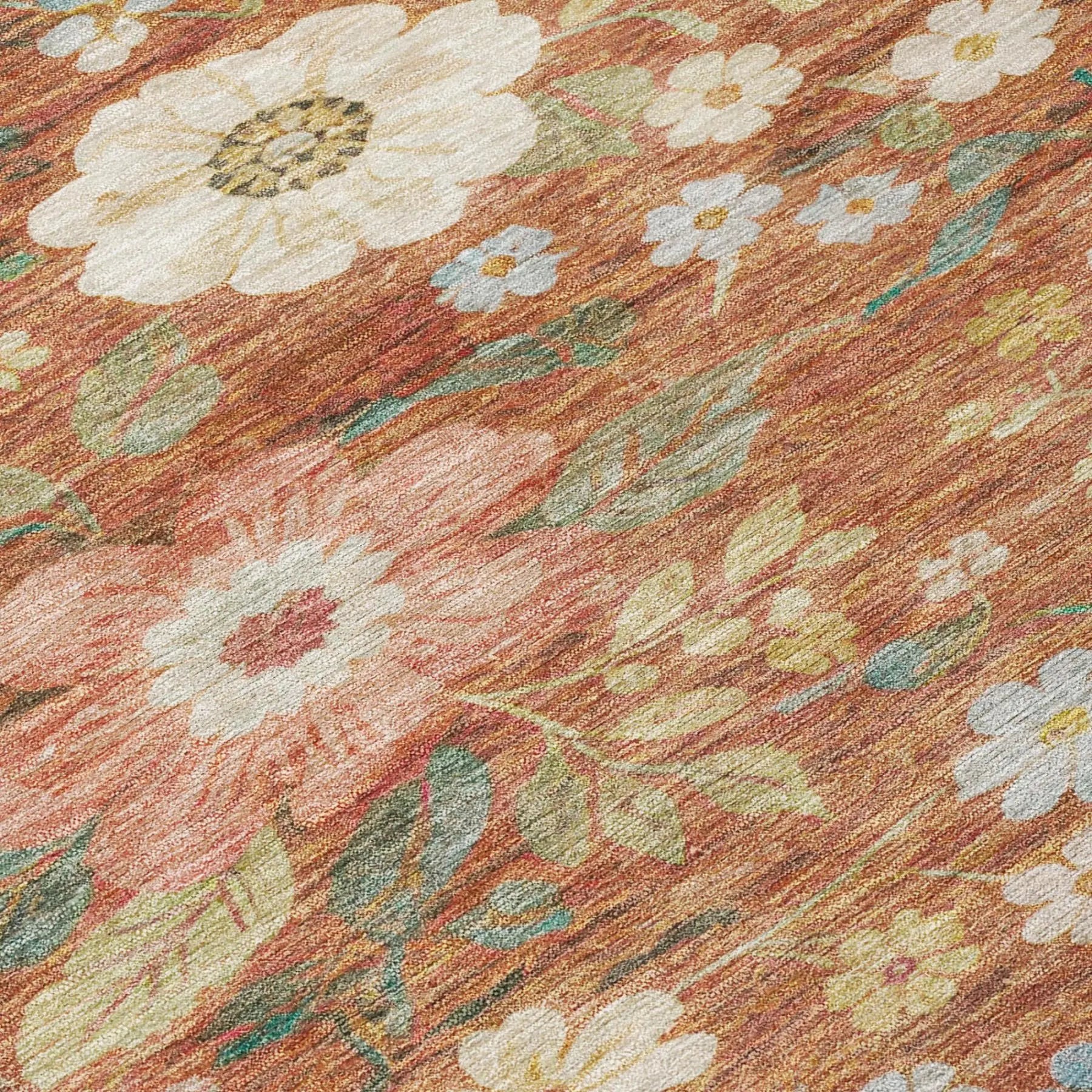 5' X 8' Orange And Beige Floral Washable Indoor Outdoor Area Rug Homeroots Outdoor