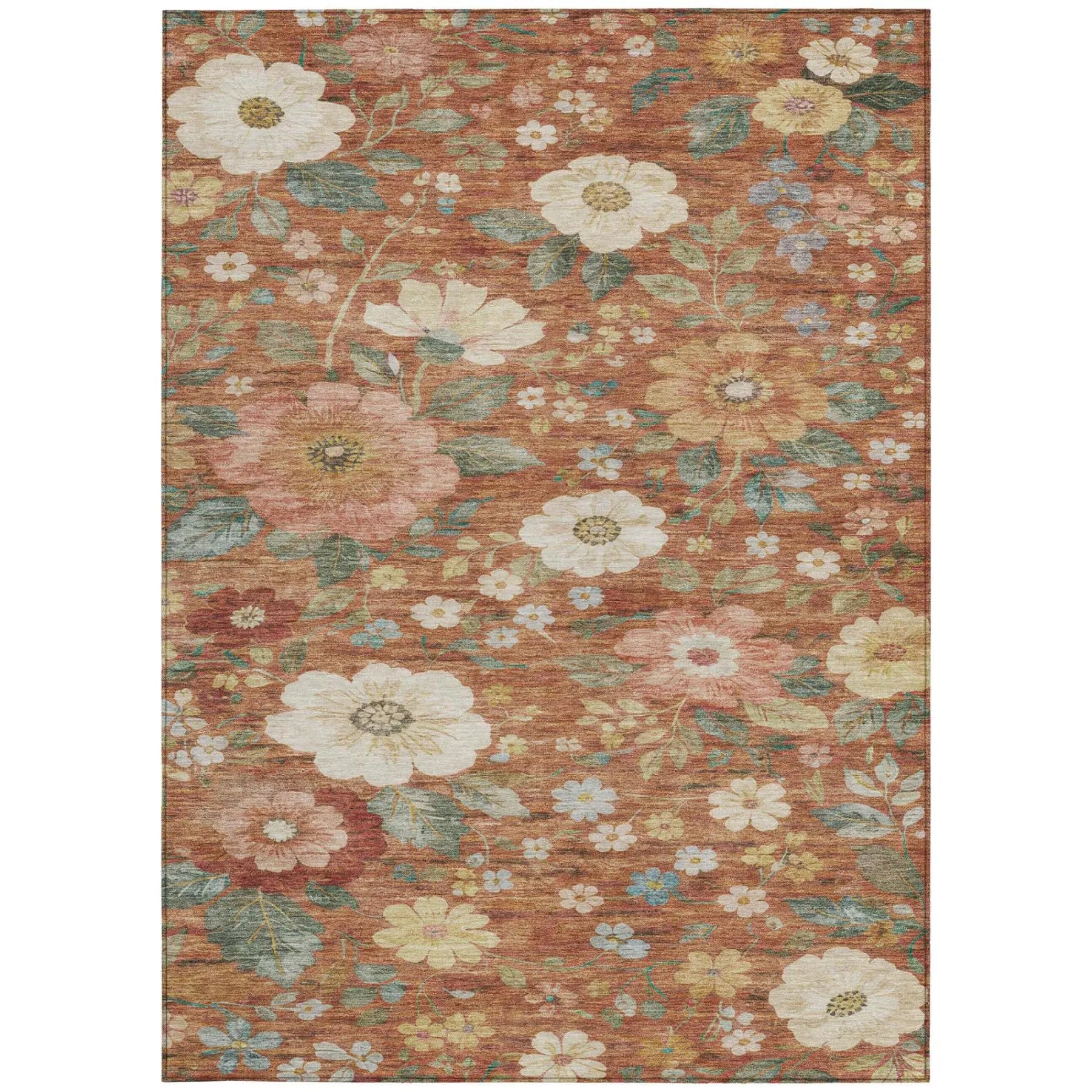 5' X 8' Orange And Beige Floral Washable Indoor Outdoor Area Rug Homeroots Outdoor