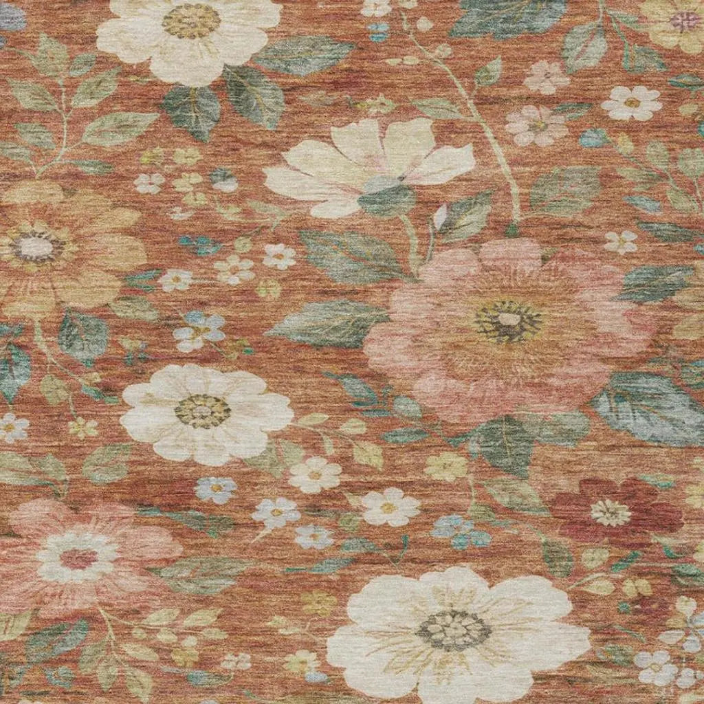 5' X 8' Orange And Beige Floral Washable Indoor Outdoor Area Rug Homeroots Outdoor