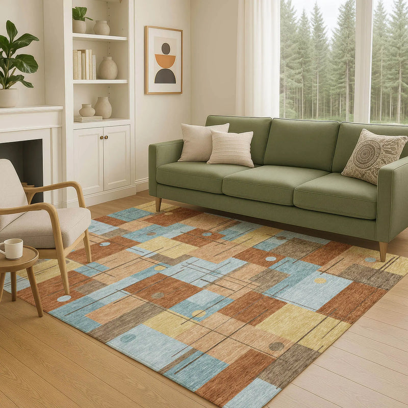 5' X 8' Orange And Beige Geometric Washable Indoor Outdoor Area Rug Homeroots Outdoor