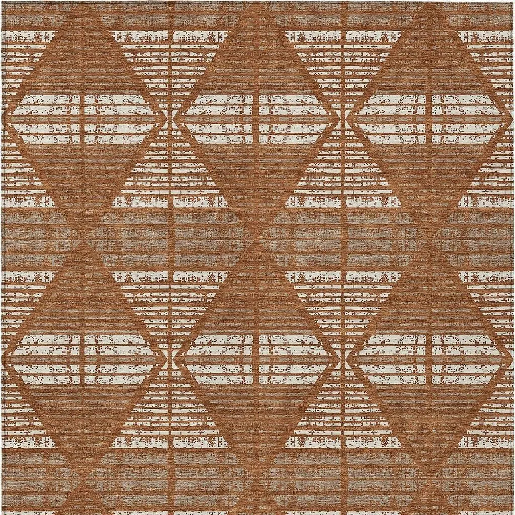5' X 8' Orange And Beige Geometric Washable Indoor Outdoor Area Rug Homeroots Outdoor