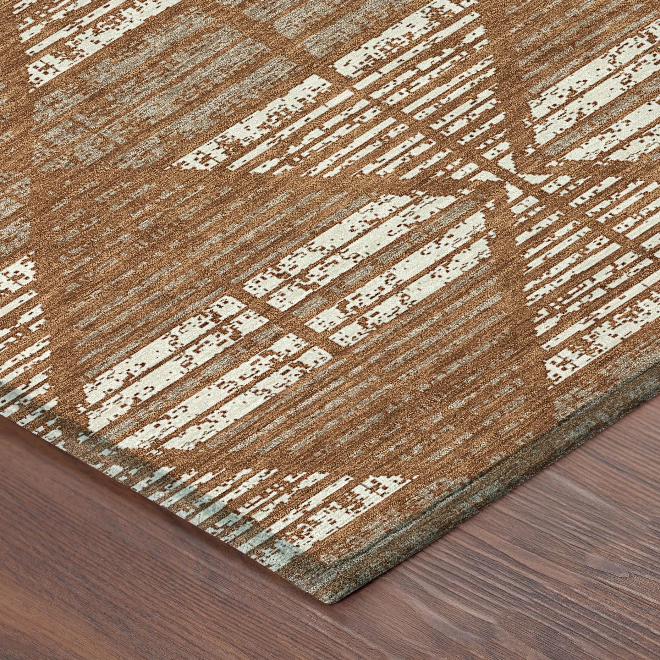 5' X 8' Orange And Beige Geometric Washable Indoor Outdoor Area Rug Homeroots Outdoor