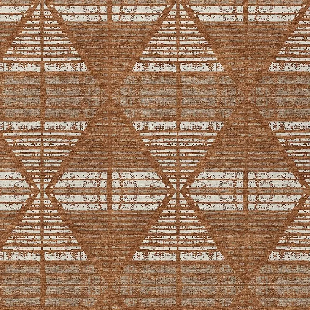 5' X 8' Orange And Beige Geometric Washable Indoor Outdoor Area Rug Homeroots Outdoor