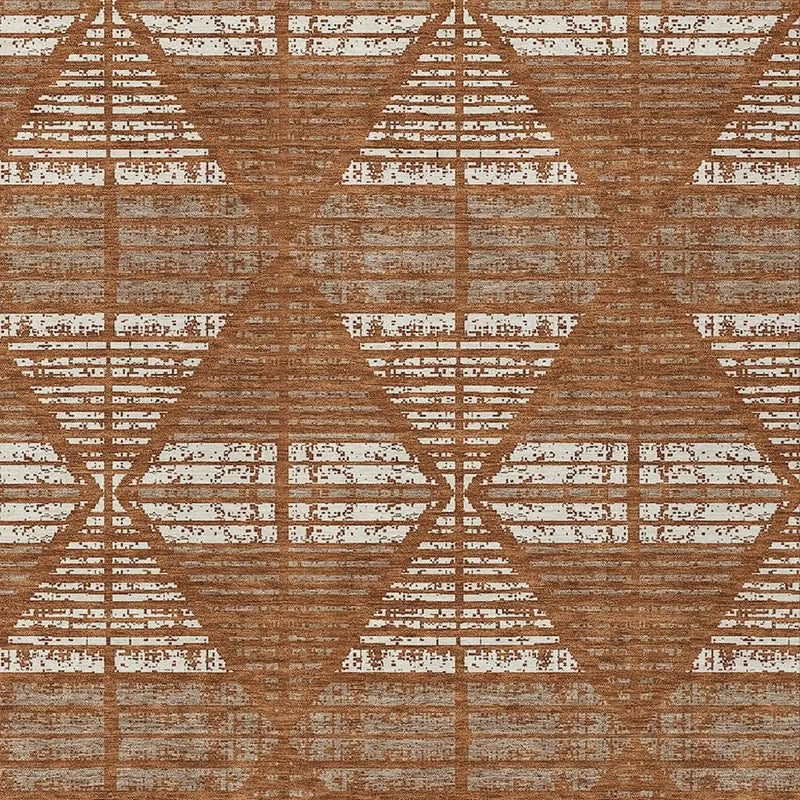 5' X 8' Orange And Beige Geometric Washable Indoor Outdoor Area Rug Homeroots Outdoor