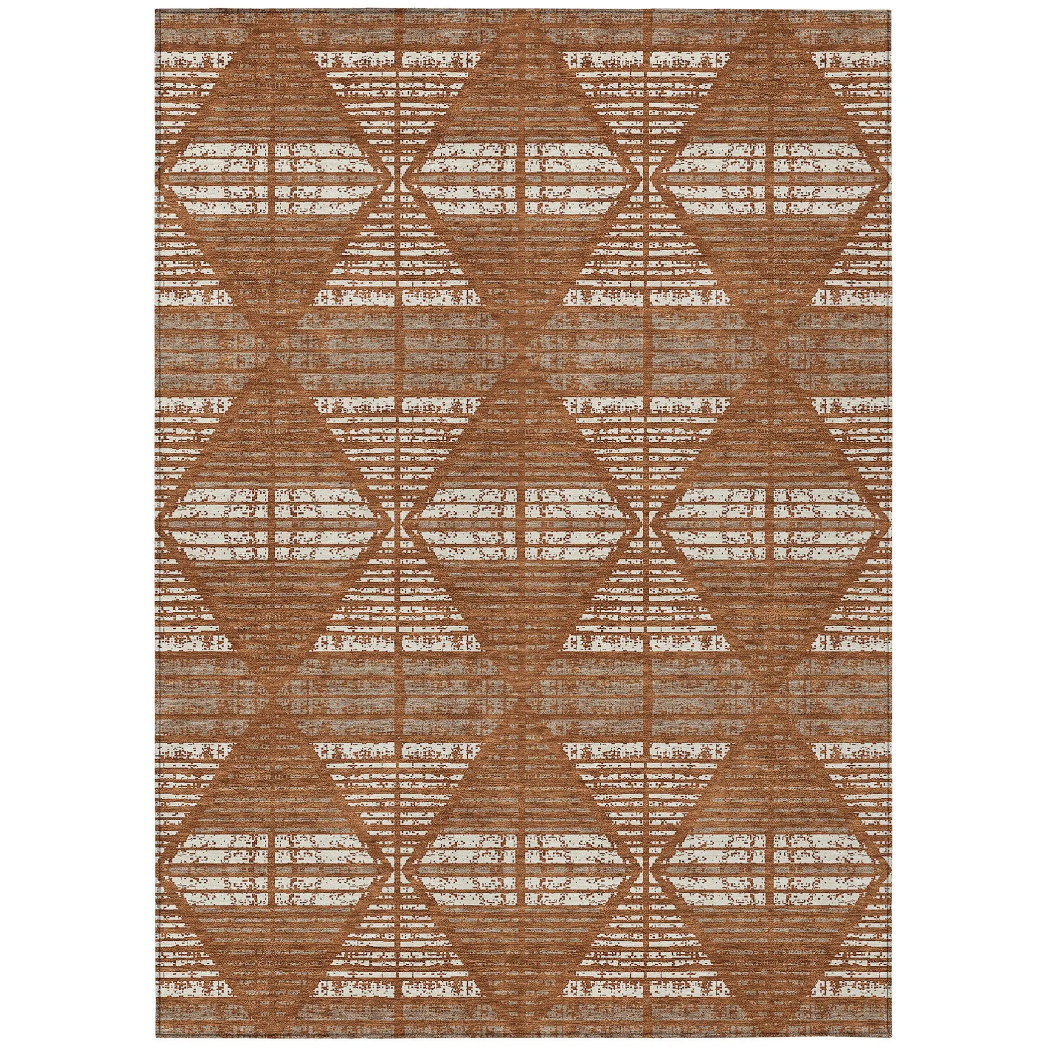 5' X 8' Orange And Beige Geometric Washable Indoor Outdoor Area Rug Homeroots Outdoor