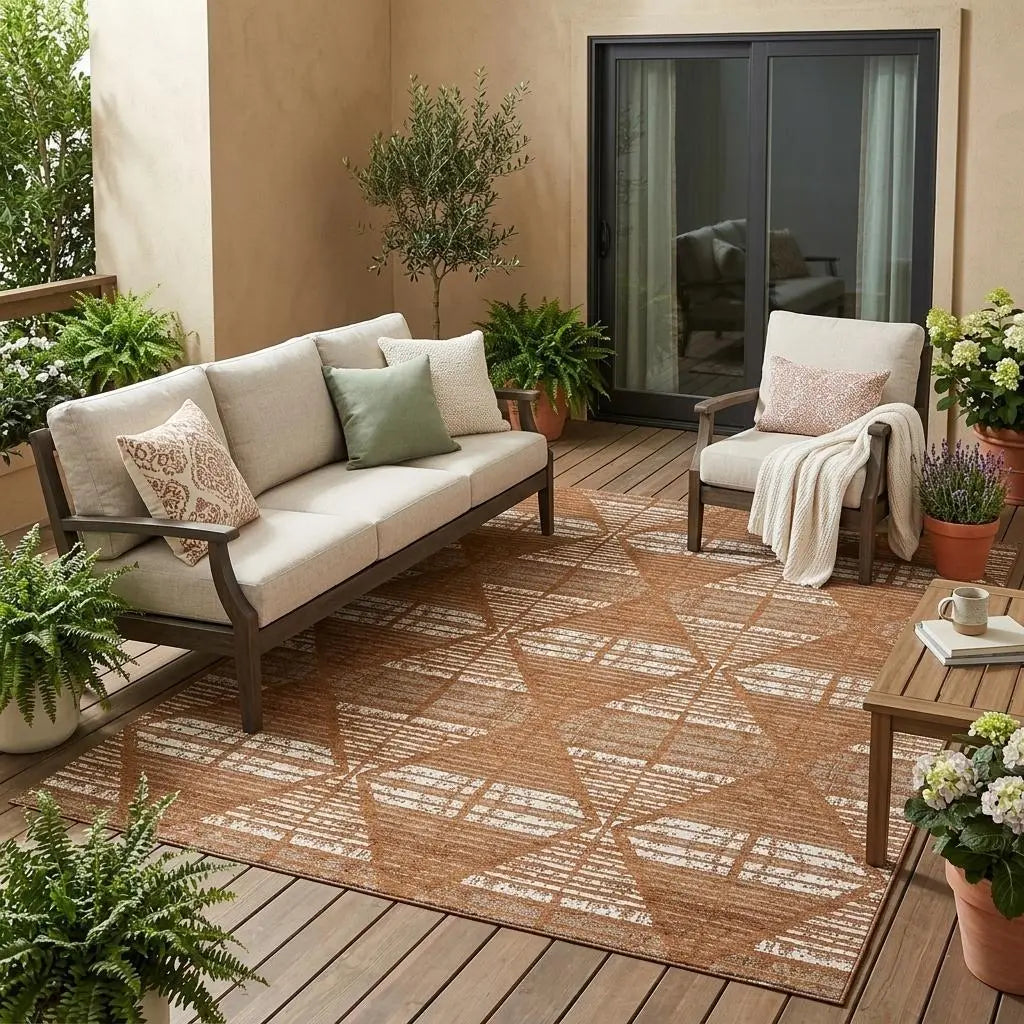 5' X 8' Orange And Beige Geometric Washable Indoor Outdoor Area Rug Homeroots Outdoor