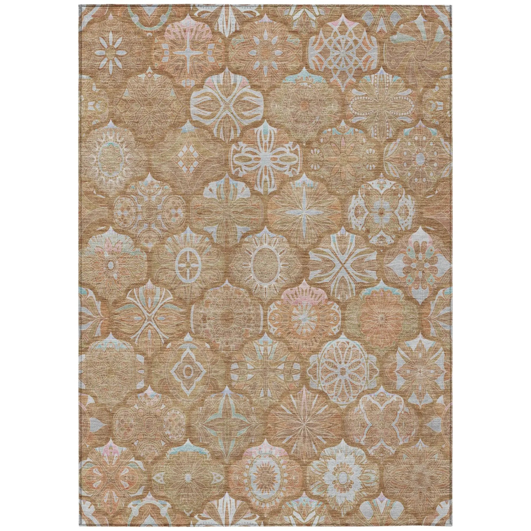 5' X 8' Orange And Beige Ogee Washable Indoor Outdoor Area Rug Homeroots Outdoor