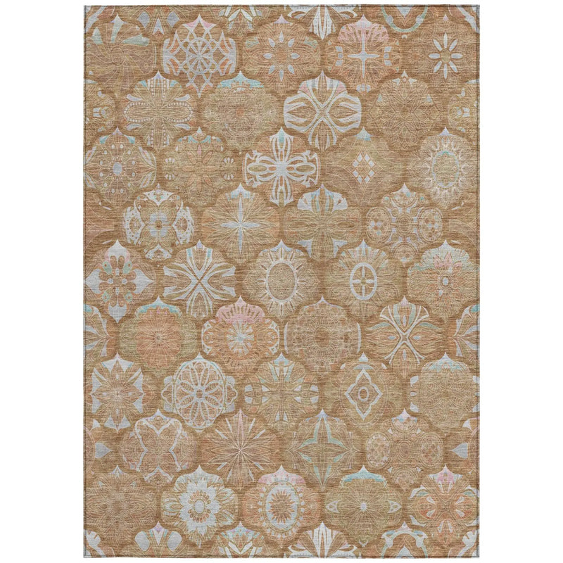 5' X 8' Orange And Beige Ogee Washable Indoor Outdoor Area Rug Homeroots Outdoor