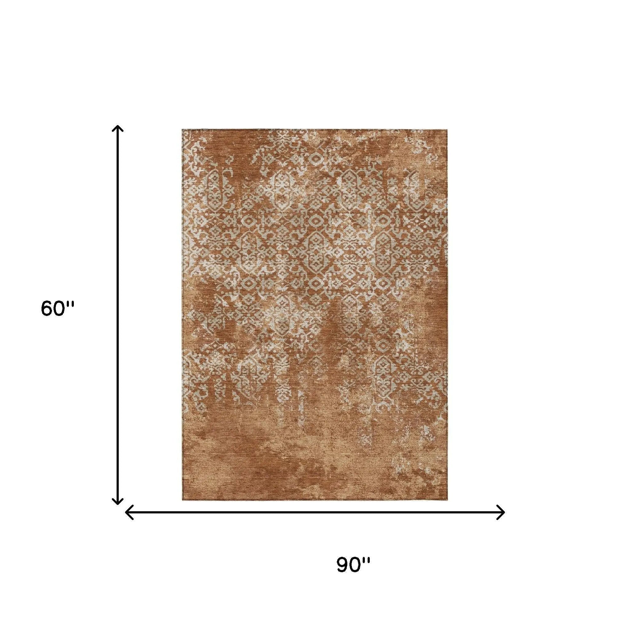 5' X 8' Orange And Beige Oriental Washable Indoor Outdoor Area Rug Homeroots Outdoor