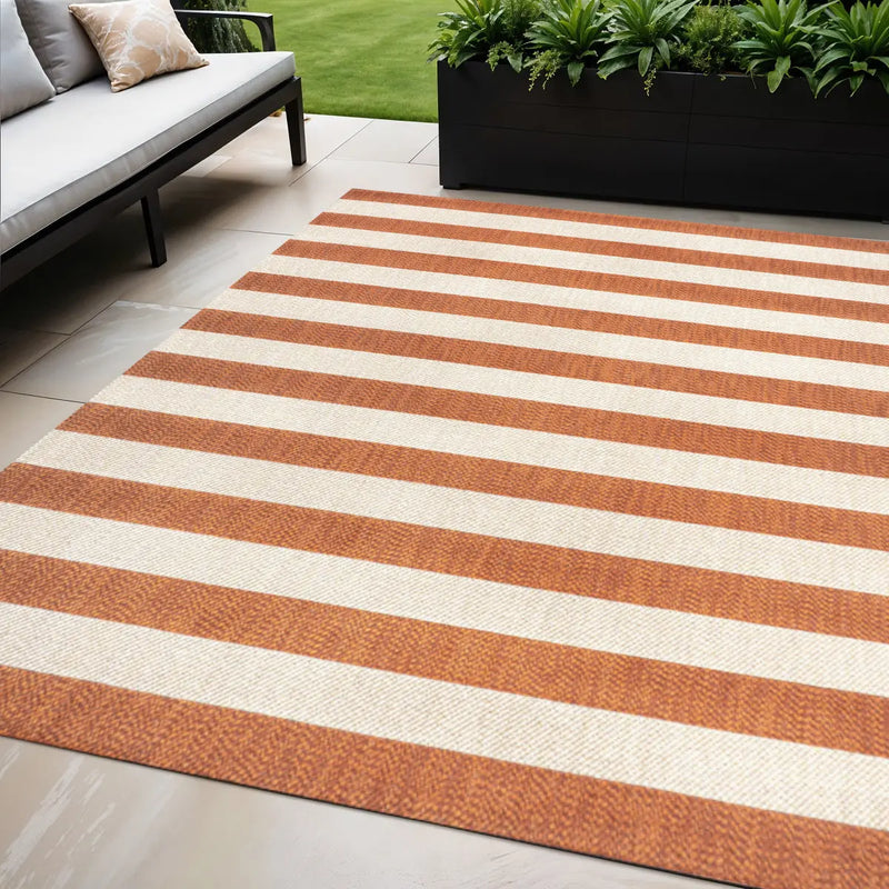 5' X 8' Orange And Beige Striped Indoor Outdoor Area Rug Homeroots Outdoor