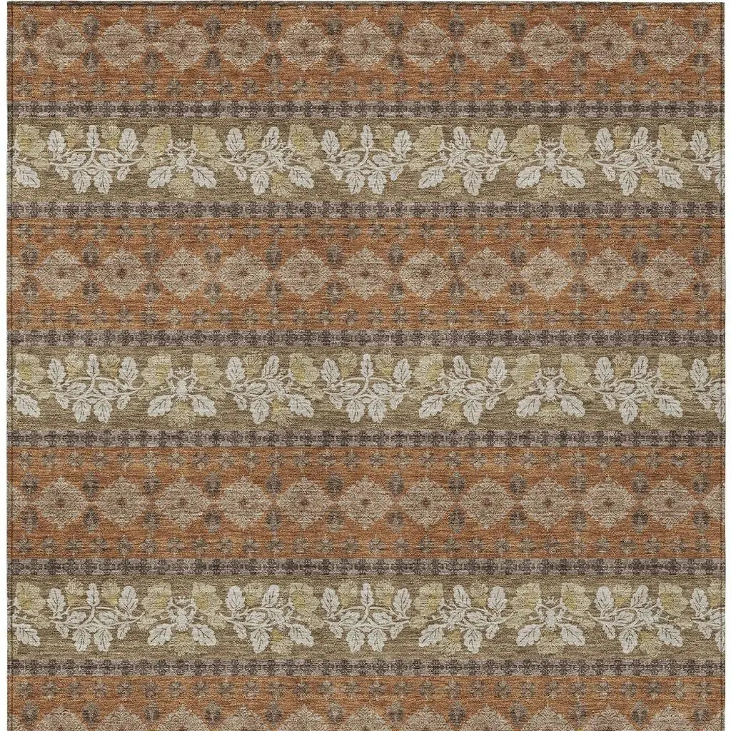 5' X 8' Orange And Beige Striped Washable Indoor Outdoor Area Rug Homeroots Outdoor