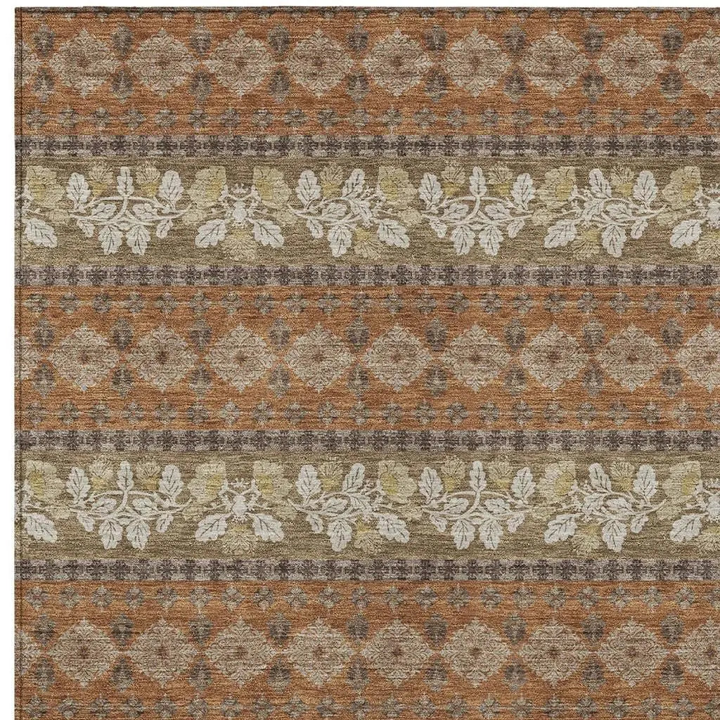 5' X 8' Orange And Beige Striped Washable Indoor Outdoor Area Rug Homeroots Outdoor