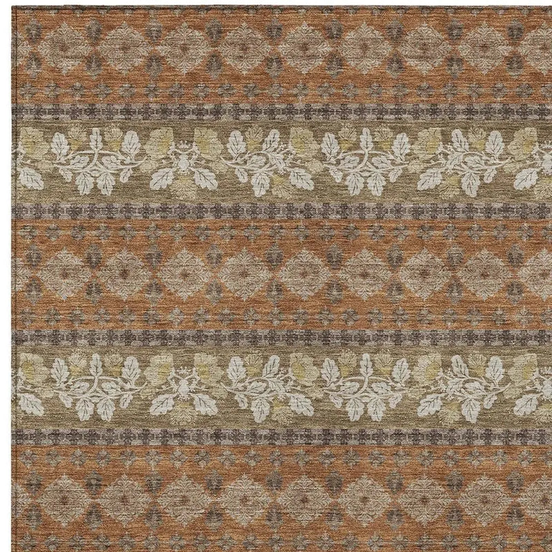 5' X 8' Orange And Beige Striped Washable Indoor Outdoor Area Rug Homeroots Outdoor