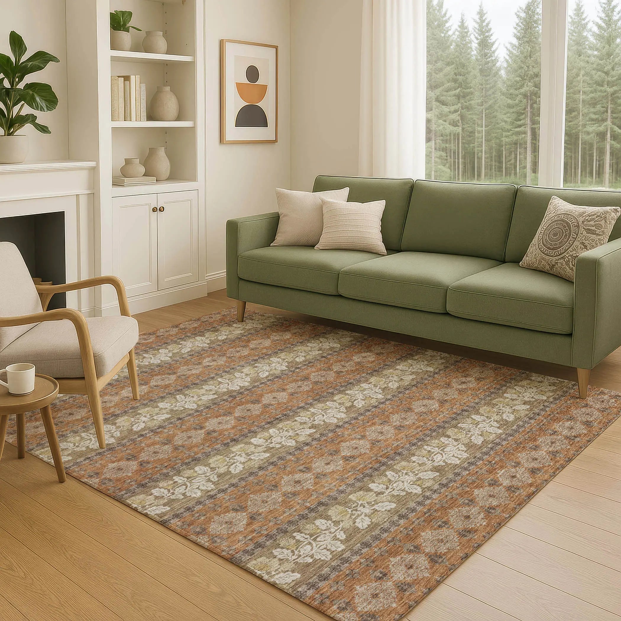 5' X 8' Orange And Beige Striped Washable Indoor Outdoor Area Rug Homeroots Outdoor