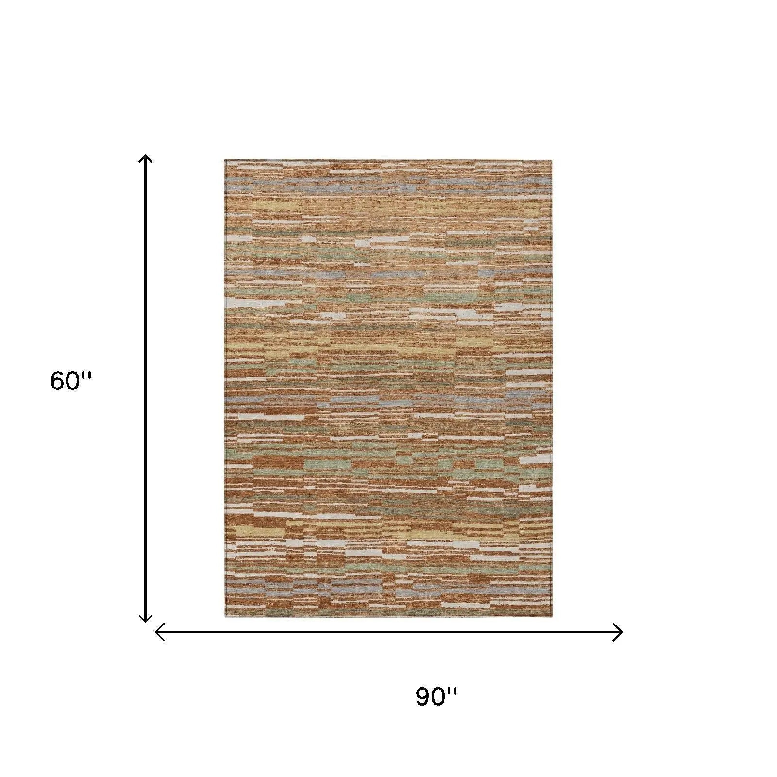 5' X 8' Orange And Beige Striped Washable Indoor Outdoor Area Rug Homeroots Outdoor