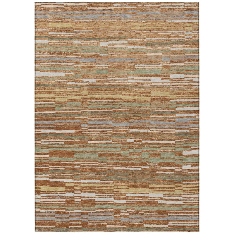 5' X 8' Orange And Beige Striped Washable Indoor Outdoor Area Rug Homeroots Outdoor