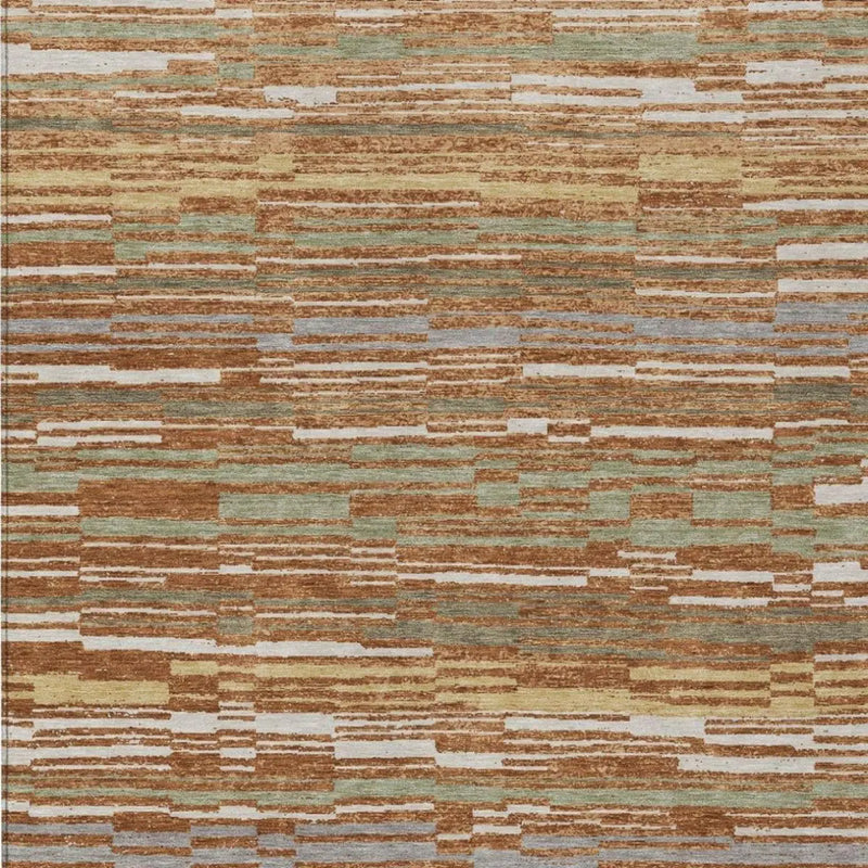 5' X 8' Orange And Beige Striped Washable Indoor Outdoor Area Rug Homeroots Outdoor