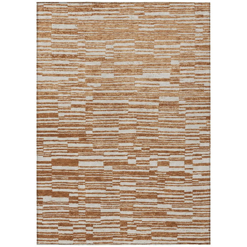 5' X 8' Orange And Beige Striped Washable Indoor Outdoor Area Rug Homeroots Outdoor