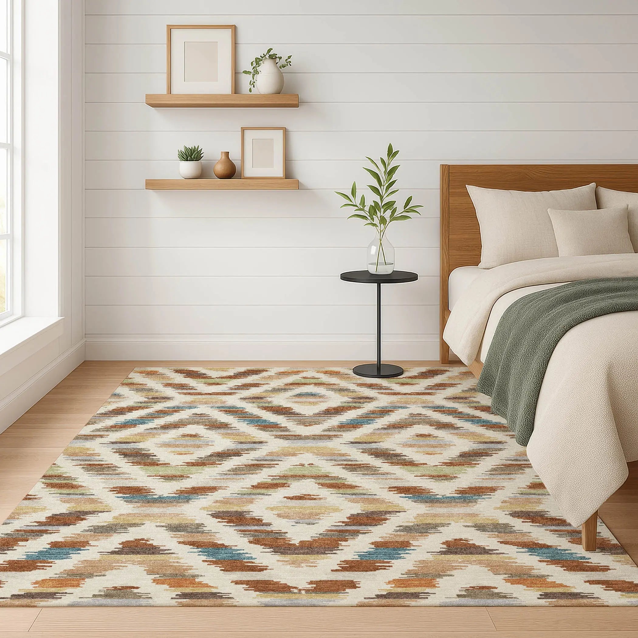 5' X 8' Orange And Beige Tribal Washable Indoor Outdoor Area Rug Homeroots Outdoor