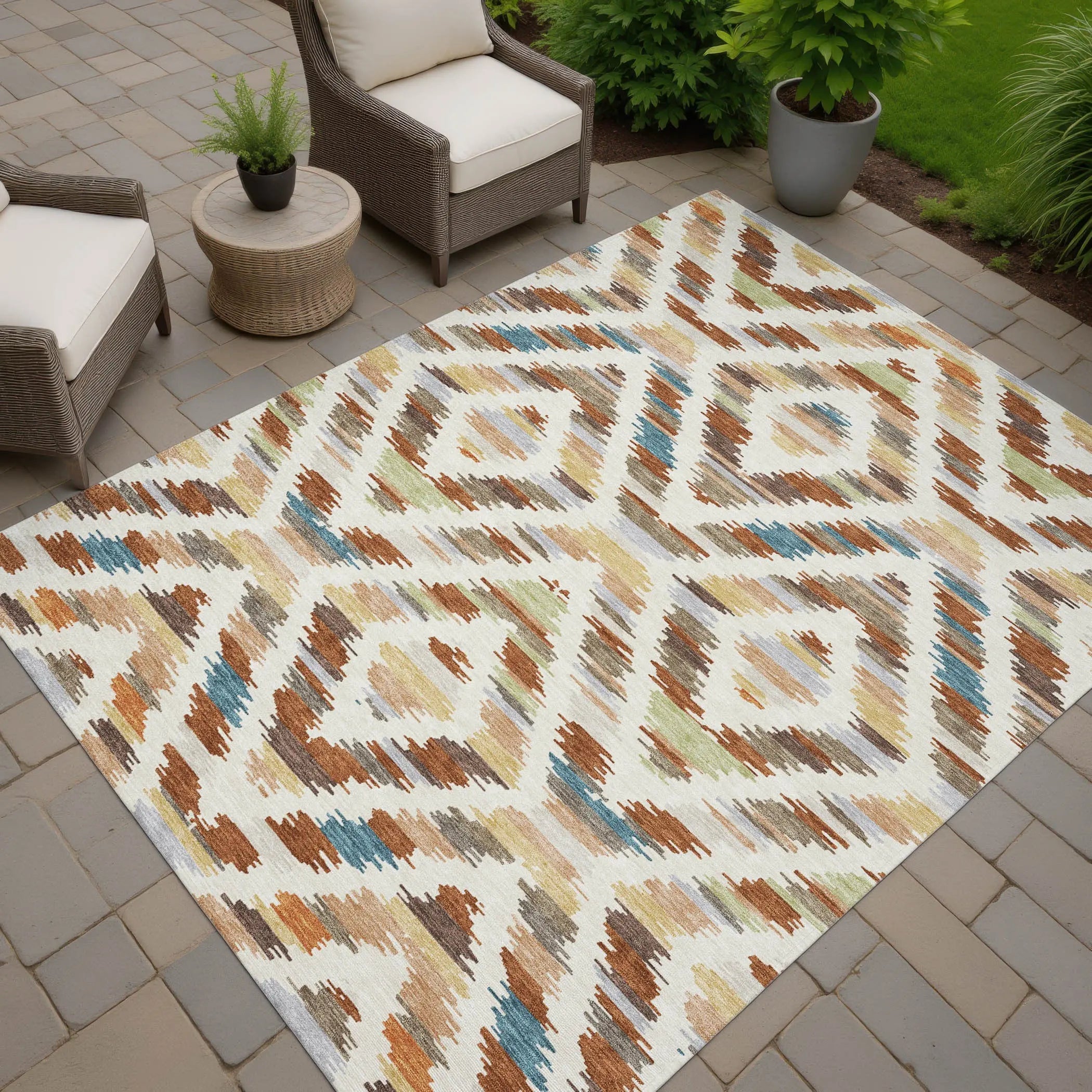 5' X 8' Orange And Beige Tribal Washable Indoor Outdoor Area Rug Homeroots Outdoor