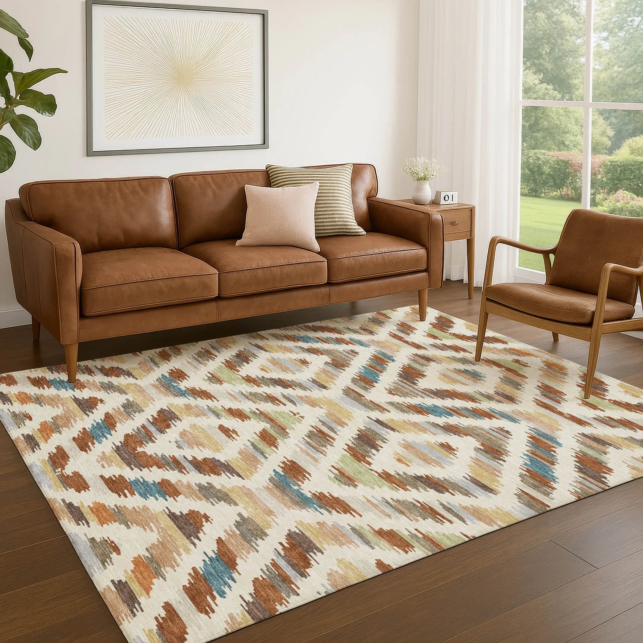 5' X 8' Orange And Beige Tribal Washable Indoor Outdoor Area Rug Homeroots Outdoor