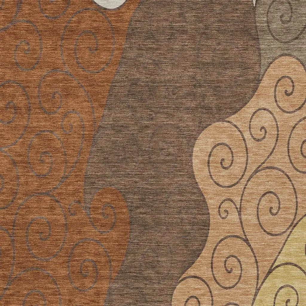 5' X 8' Orange And Brown Abstract Washable Indoor Outdoor Area Rug Homeroots Outdoor
