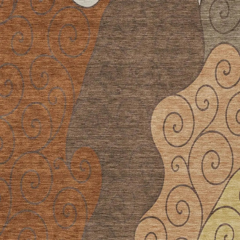 5' X 8' Orange And Brown Abstract Washable Indoor Outdoor Area Rug Homeroots Outdoor