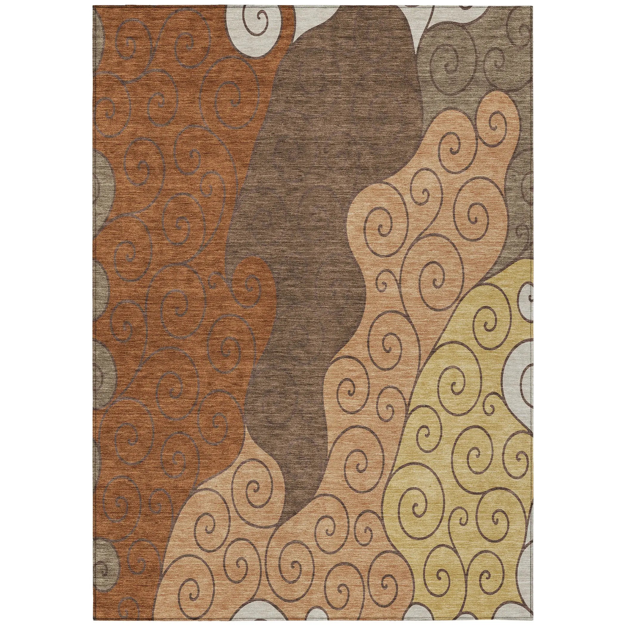 5' X 8' Orange And Brown Abstract Washable Indoor Outdoor Area Rug Homeroots Outdoor