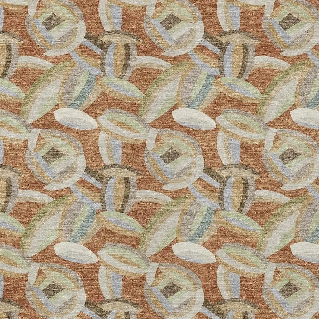 5' X 8' Orange And Brown Abstract Washable Indoor Outdoor Area Rug Homeroots Outdoor