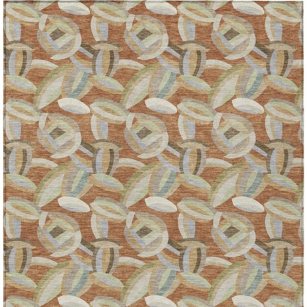 5' X 8' Orange And Brown Abstract Washable Indoor Outdoor Area Rug Homeroots Outdoor