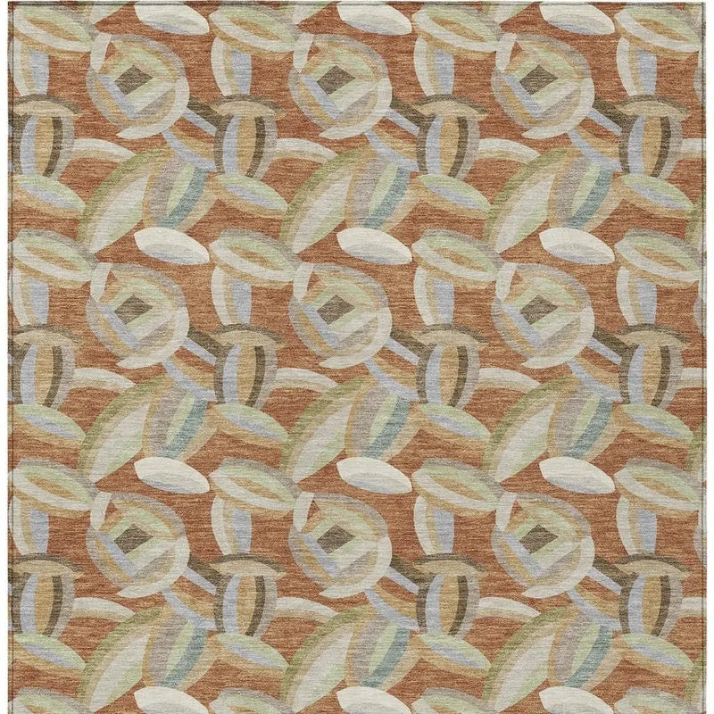 5' X 8' Orange And Brown Abstract Washable Indoor Outdoor Area Rug Homeroots Outdoor