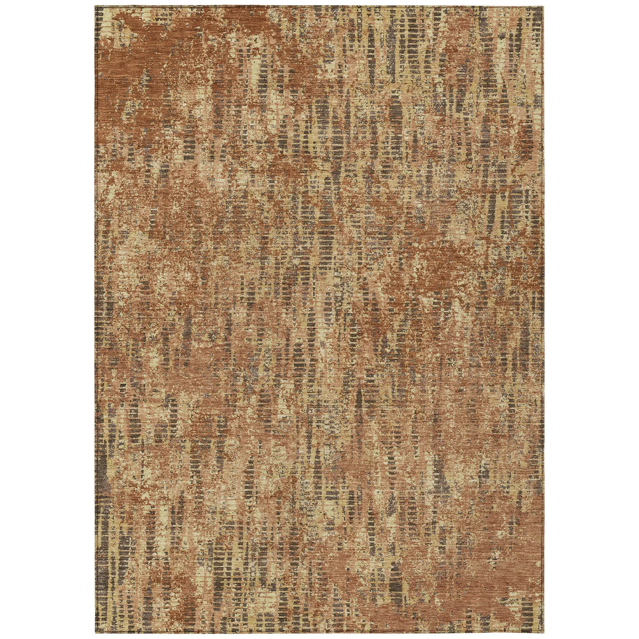 5' X 8' Orange And Brown Abstract Washable Indoor Outdoor Area Rug Homeroots Outdoor