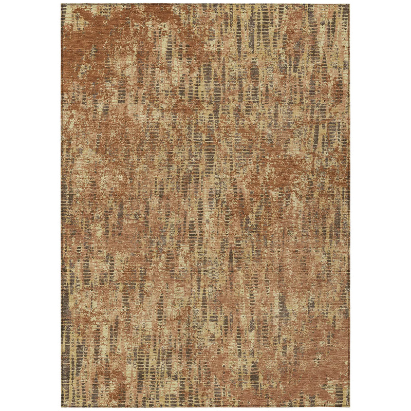5' X 8' Orange And Brown Abstract Washable Indoor Outdoor Area Rug Homeroots Outdoor