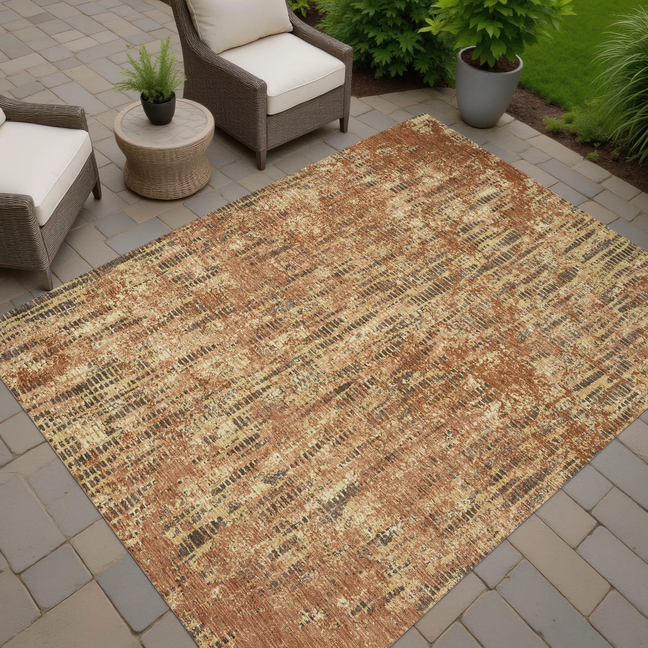 5' X 8' Orange And Brown Abstract Washable Indoor Outdoor Area Rug Homeroots Outdoor