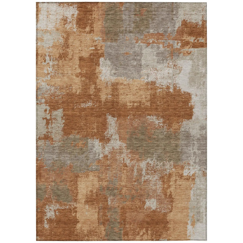 5' X 8' Orange And Brown Abstract Washable Indoor Outdoor Area Rug Homeroots Outdoor