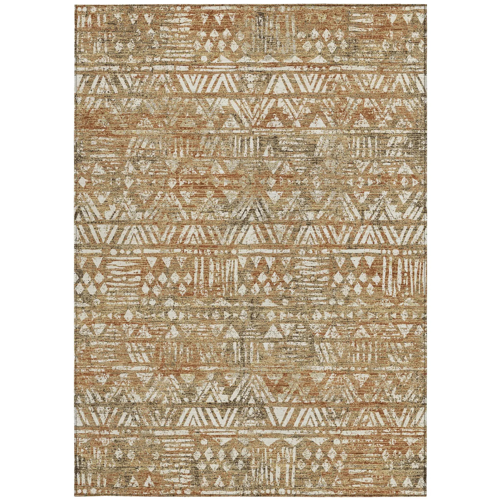 5' X 8' Orange And Brown Geometric Washable Indoor Outdoor Area Rug Homeroots Outdoor