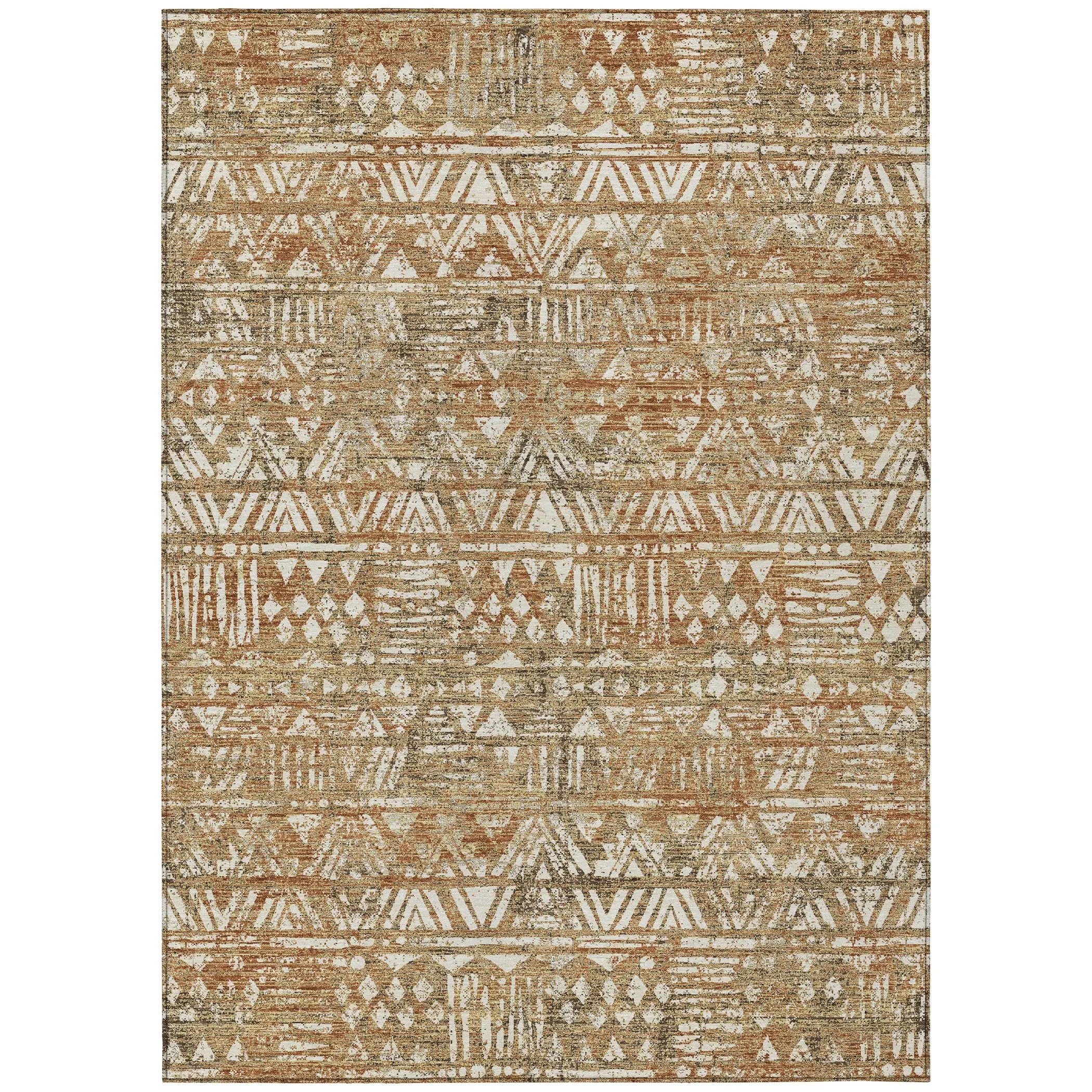 5' X 8' Orange And Brown Geometric Washable Indoor Outdoor Area Rug Homeroots Outdoor